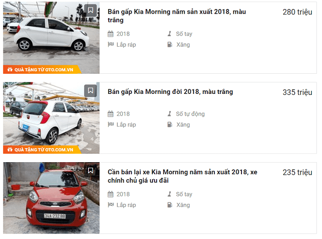 Nhiều xe Kia Morning S 2018 cũ được rao bán
